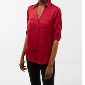 Express Red Satin Slim Fit Portofino shirt